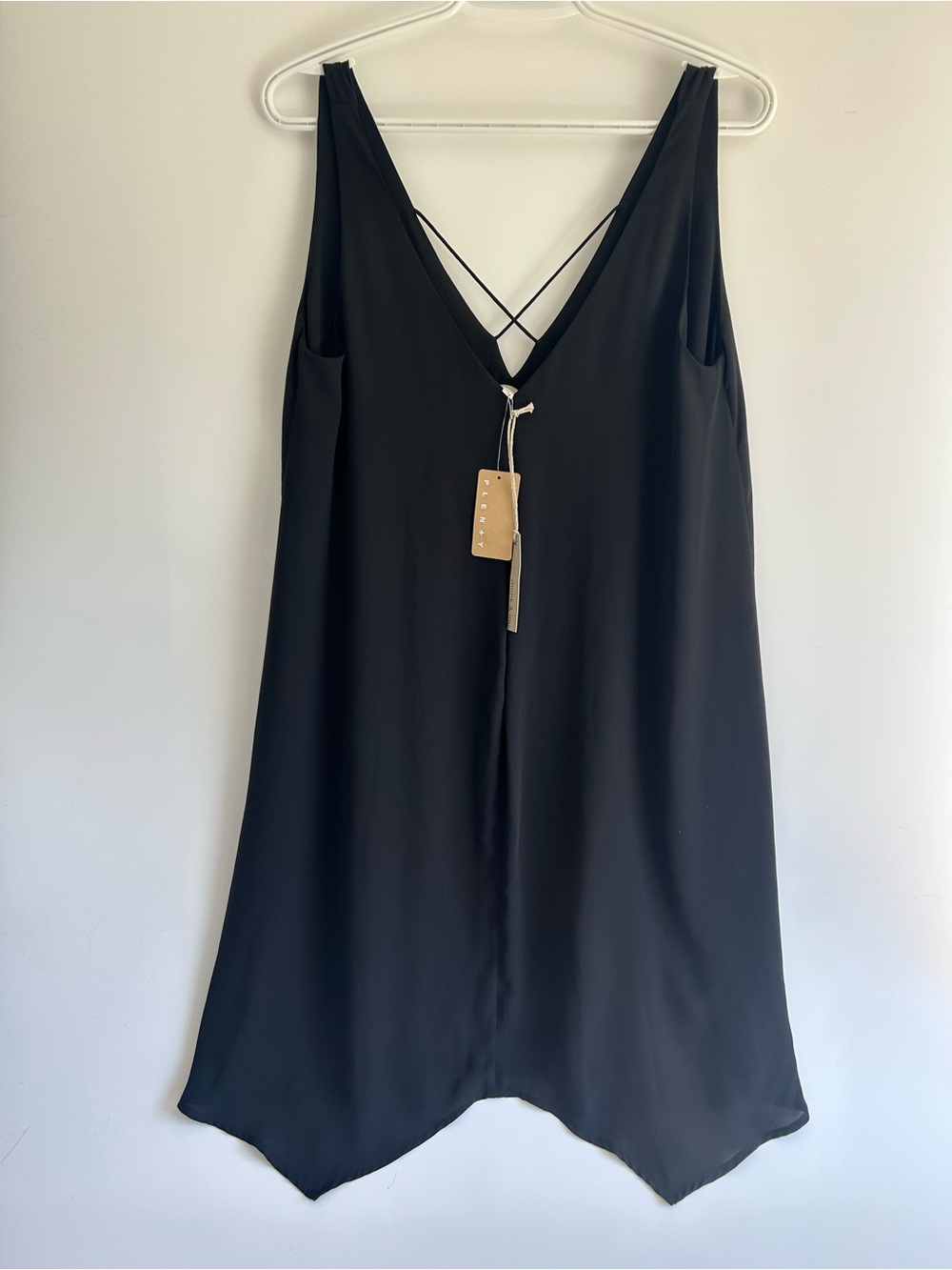 Monk & Lou Black Sleeveless V-Neck Slip Dress with Crisscross Back NWT